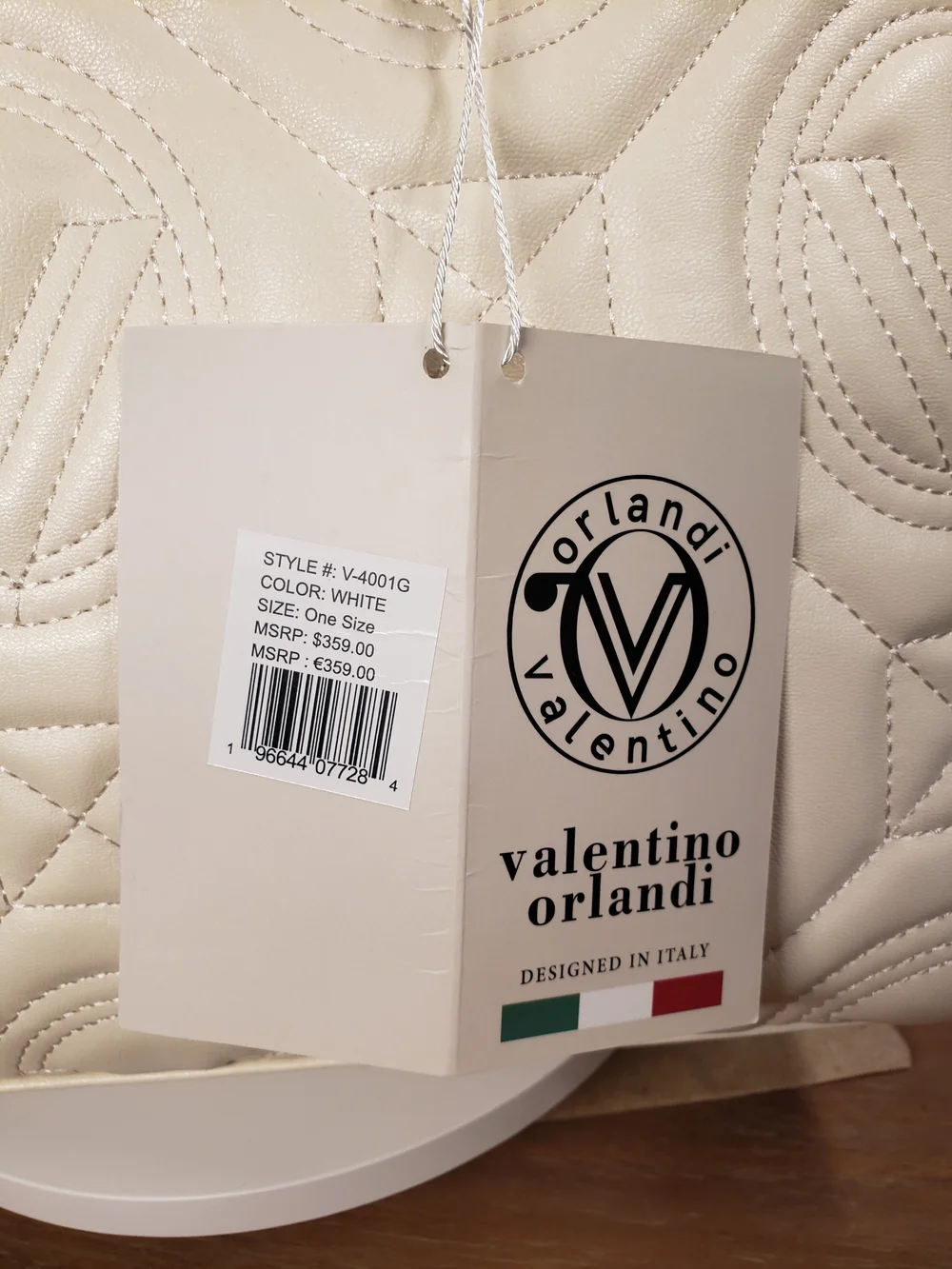 Valentino Orlandi Quilted Cream Tote w/ Pouch, Crossbody & Logo Charm NWT! $359 - Picture 5 of 14